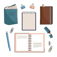 Stationery set with notes and paper stationery for writing notes and reminders. vector