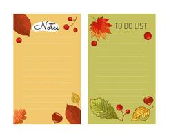 The daily to-do list creates a cozy autumn atmosphere. Fashionable autumn elements of the organizer. Vector illustration in cartoon style. Isolated background