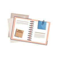 Sheets of paper for notes, notebook pages with torn sides and stickers. Vector illustration of the office