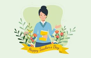 Female teacher, Happy teacher's day poster background concept. School and learning concept. Vector illustration.