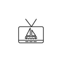 Television, tv set, tv show concept. Vector sign drawn in flat style. Suitable for sites, articles, books, apps. Editable stroke. Line icon of sailboat on tv screen