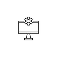 Monochrome sign drawn with black thin line. Perfect for internet resources, stores, books, shops, advertising. Vector icon of gear or cogwheel inside of computer