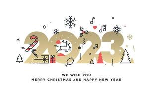 2023 feliz navidad y próspero año nuevo. concepto de ilustración vectorial para fondo, tarjeta de felicitación, tarjeta de invitación de fiesta, banner de sitio web, banner de redes sociales, material de marketing. vector