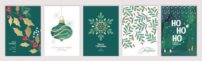 Merry Christmas and Happy New Year. Set of vector illustrations for background, greeting card, party invitation card, website banner, social media banner, marketing material.