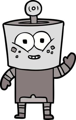happy cartoon robot waving hello