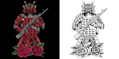 samurai holding rifle vector illustration.