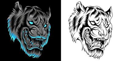 tiger head vector illustration in neon color style