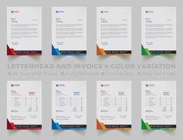 Multipurpose corporate businesses letterhead and invoice template with a4 size. creative corporate modern letterhead and invoice design template set with blue, green, red, and yellow colors. vector