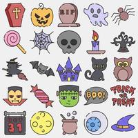 Icon set halloween elements.Icon in filled line style. Suitable for prints, poster, flyers, party decoration, greeting card, etc. vector