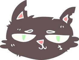 flat color illustration cartoon tough cat face vector