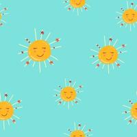 Sun seamless pattern background. Business flat vector illustration. Sun with ray sign symbol pattern