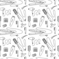 Doodle hair salon seamless pattern isolated on white background. Hand drawn vector barbershop elements seamless pattern
