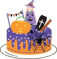 Halloween cupcakes. Cute kids in pumpkin, cat, vampire, witch hat, bat, skeleton and black cat costumes. vector