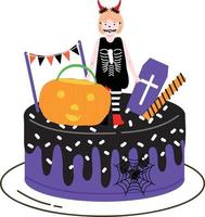 Halloween cupcakes. Cute kids in pumpkin, cat, vampire, witch hat, bat, skeleton and black cat costumes. vector