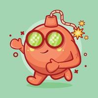 cute round bomb character mascot running isolated cartoon in flat style design vector