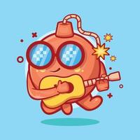 mascota de personaje de bomba redonda genial tocando guitarra dibujos animados aislados en diseño de estilo plano vector