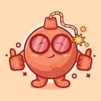 mascota de personaje de bomba redonda inteligente con gesto de mano pulgar hacia arriba dibujos animados aislados en diseño de estilo plano vector