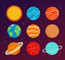 Vector set of cartoon planets. Colorful set of isolated objects. Space background. Fantasy planets. EPS 10