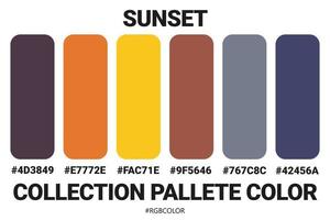 una colección de paletas de colores precisas con códigos para dibujar la puesta de sol, perfecta para ilustradores vector