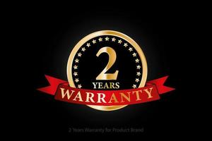 2 years golden warranty logo with ring and red ribbon isolated on black background, vector design for product warranty, guarantee, service, corporate, and your business.