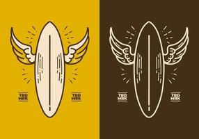 diseño de arte vintage de una tabla de surf con alas adicionales vector