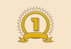 Vintage yellow circle badge with number 1 on it vector