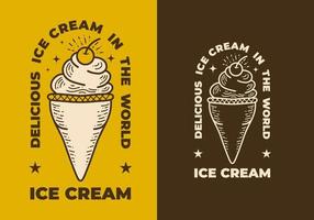 diseño de arte vintage de un helado con cono vector