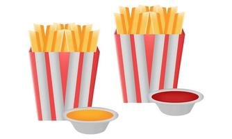 illustration of french fries with cheese sauce and chili sauce vector