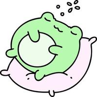 cartoon of a cute frog sleeping on a pillow vector