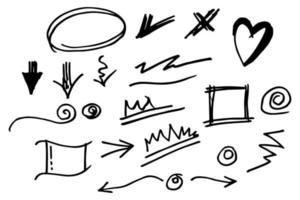 Doodle elements for concept design on set. isolated on white background. Infographic elements. Emphasis, curly swishes, swoops, swirl, arrow. vector illustration.