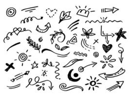 Doodle elements for concept design on set. isolated on white background. Infographic elements. Emphasis, curly swishes, swoops, swirl, arrow. vector illustration.