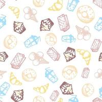 Food hand-drawn sketch line icons seamless pattern on white background vector