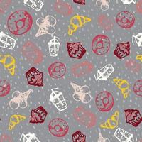 Food hand-drawn sketch line icons seamless pattern on dark background vector