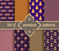 Set seamless backgrounds of sweet and geometric patterns. Collection halloween candy vector