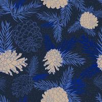 Seamless pattern with fir-cone in blue colors. Christmas tree ornament vector