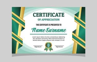 Green and Gold Color Appreciation Certificate Document vector