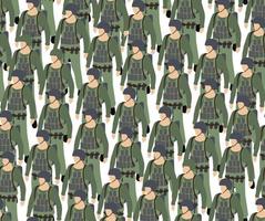 Seamless repeating of army armed troop soldiers isometric armed military objects and war combat force graphic elements 3D illustration vector