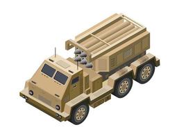 Multiple launch rocket systems army vehicles army missiles defense camouflage. Isometric 3d vector illustration.