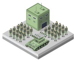 Set of army armed soldiers troop isometric armed military objects and war combat equipment force graphic elements 3D illustration vector