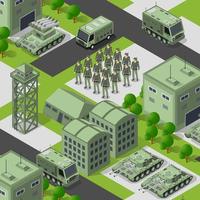 Background 3D illustration army armed troop isometric armed military transport objects and war equipment force graphic elements tank machine vector