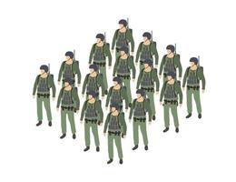 conjunto de soldados de tropas armadas del ejército objetos militares armados isométricos y elementos gráficos de la fuerza de combate de guerra ilustración 3d vector