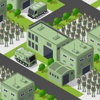 Background 3D illustration army armed troop isometric armed military transport objects and war equipment force graphic elements tank machine vector