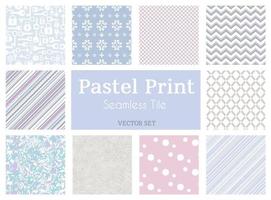 Set of vector tiled seamless collection of modern stylish pastel basic color patterns. Texture for packaging banners wallpaper, fabric print, business cards