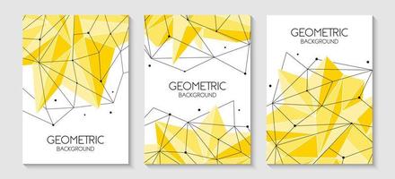 Polygonal abstract futuristic yellow template, low poly sign. Vector lines, dots and triangle shapes, connecting network. Brochure template, cover layout, magazine, flyer design.