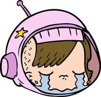 cara de astronauta de dibujos animados llorando vector