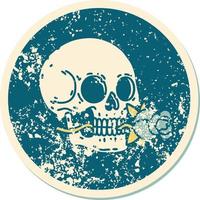 iconic distressed sticker tattoo style image of a skull and rose vector