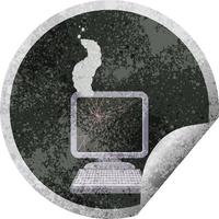 broken computer graphic vector illustration circular sticker