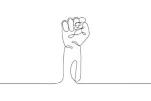 Single line drawn hand gesture, minimalistic human fist, symbol of demonstration, revolution, protest, power, strength or champion. Dynamic continuous one line graphic vector design