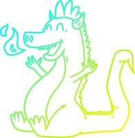 cold gradient line drawing cartoon happy dragon vector