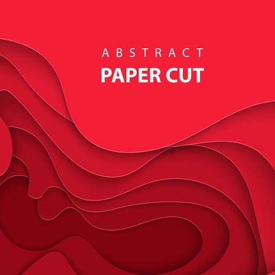 Vector background with deep red color paper cut shapes. 3D abstract Christmas paper art style, design layout for business presentations, flyers, posters, prints, decoration, cards, brochure cover.